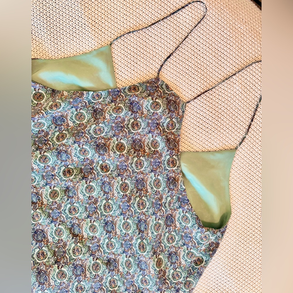 JOIE Nahlah 100% Silk Blue White Brown Boho Strappy Lined Tank Top - Picture 6 of 13